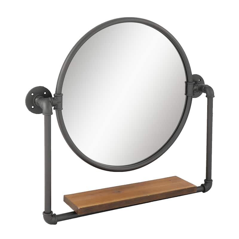 MacLuu Industrial Black Metal Pipe Hanging Wall Mirror with Shelf
