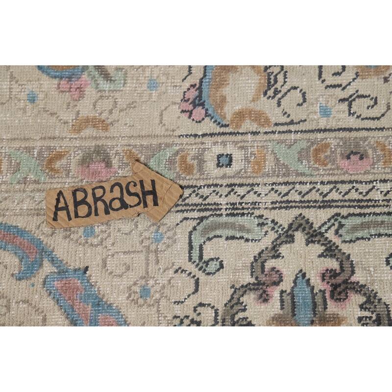 Floral Tabriz Persian Area Rug Oriental Hand-Knotted Beige Wool Carpet - 9'11"x 11'9"