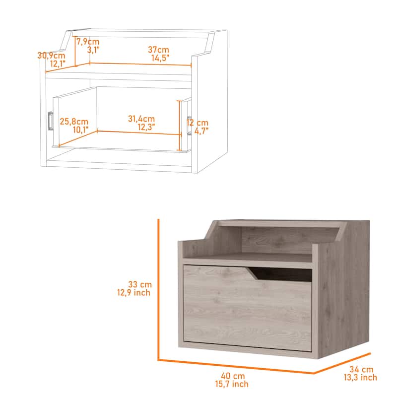 Wooden Double Shelf Hanging Bedroom Nightstand