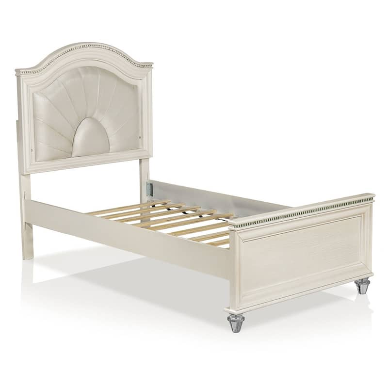 Jisoo Full Size Bed, Pearl White Upholstery, Radial Arch Headboard