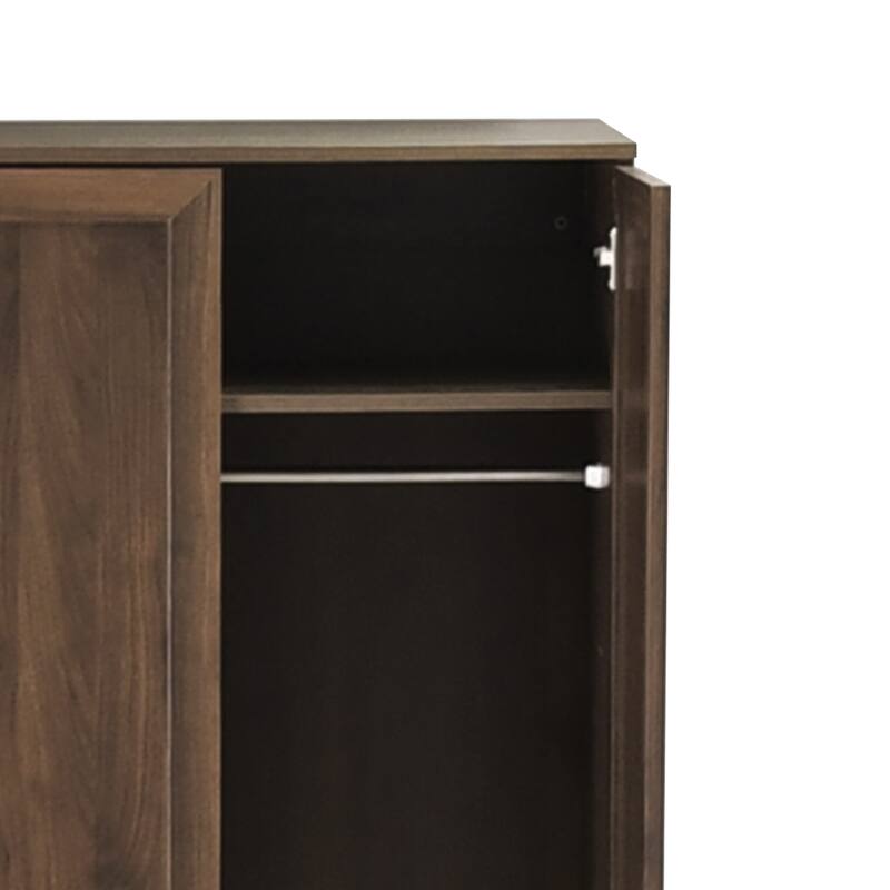 2-Door Wardrobe with Hanging Rods and Shelves - Spacious Bedroom Armoire Clothes Storage Cabinet, Folding Area and Hanging Area
