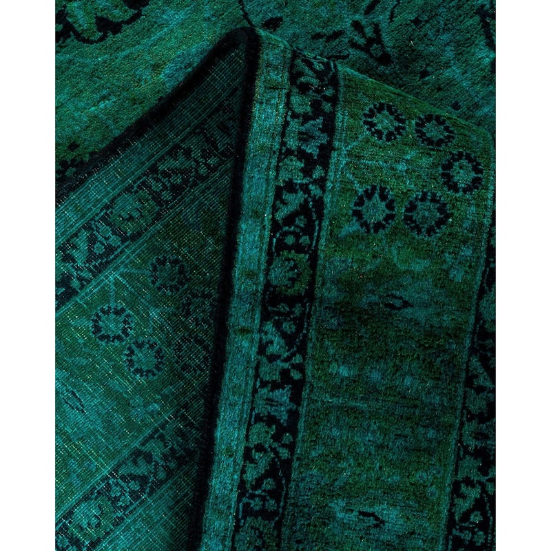 Overton Hand Knotted Wool Vintage Inspired Modern Contemporary Overdyed Green Area Rug - 4' 0" x 15' 0"