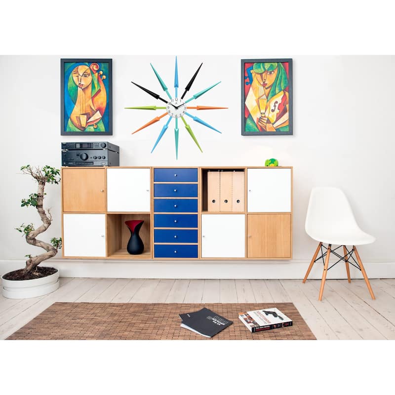 Celeste Starburst Mid-Century Modern Unique Large Wall Clock 24 inch by Infinity Instruments - 24.5 x 1.75 x 24.5