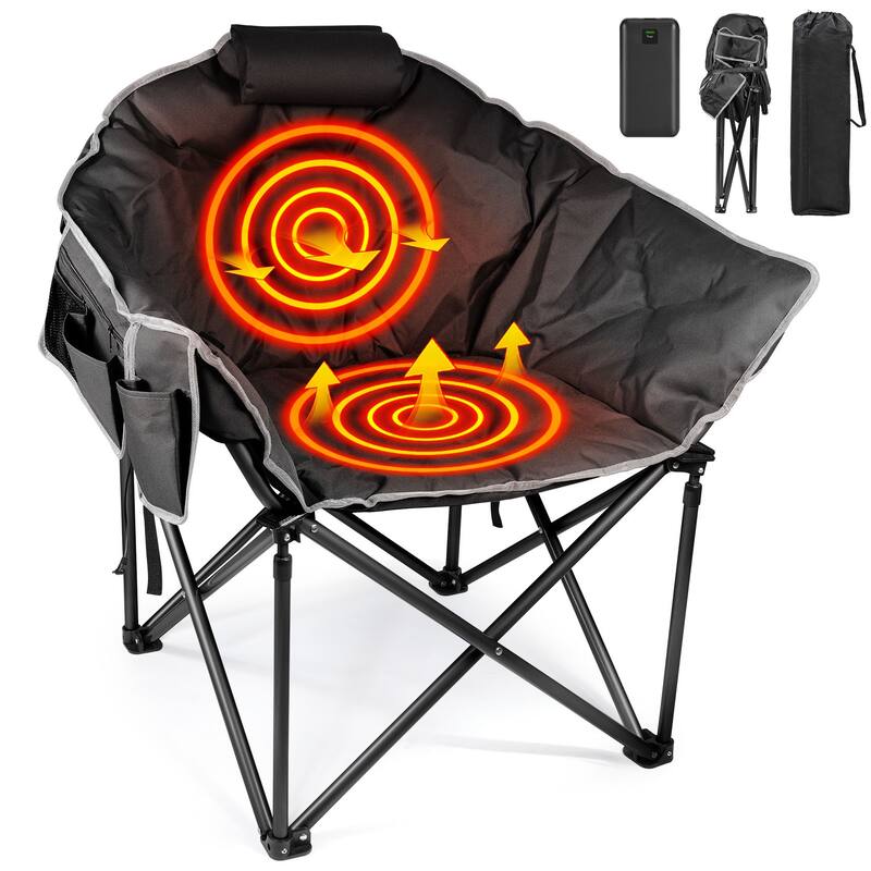 Oversized Heated Camping Chair with 20,000mAh Power Bank, 10S Quick Heated Chair, 3 Levels Adjustable Heated Camp Chairs - Black