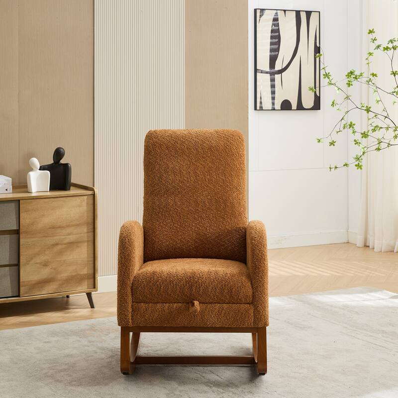 25.4"W Rocking Chair, High Back Glider Chair with Retractable Footrest, Side Pocket, Rocking Accent Armchair with Wood Legs