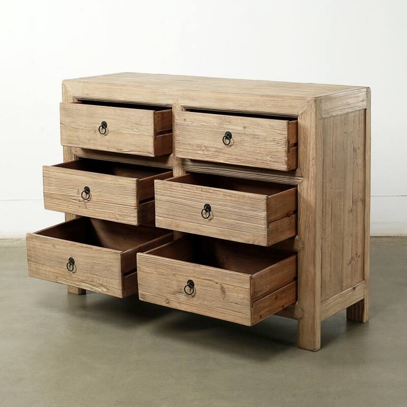 6-Drawer Chest 53Wx18Dx40H Weathered Natural Solid Pine