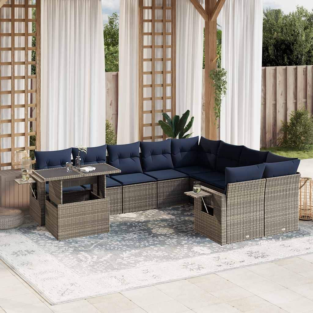 vidaXL Patio Sofa Set with Cushions and Table Outdoor 10 Piece Poly Rattan - 24.4 x 24.4 x 27.2