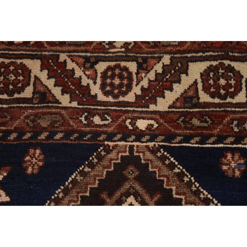 Hand Knotted Oriental 100% Wool Carpet Traditional Geometric Red Hamedan Runner Rug - 9' 10'' X 3' 8''