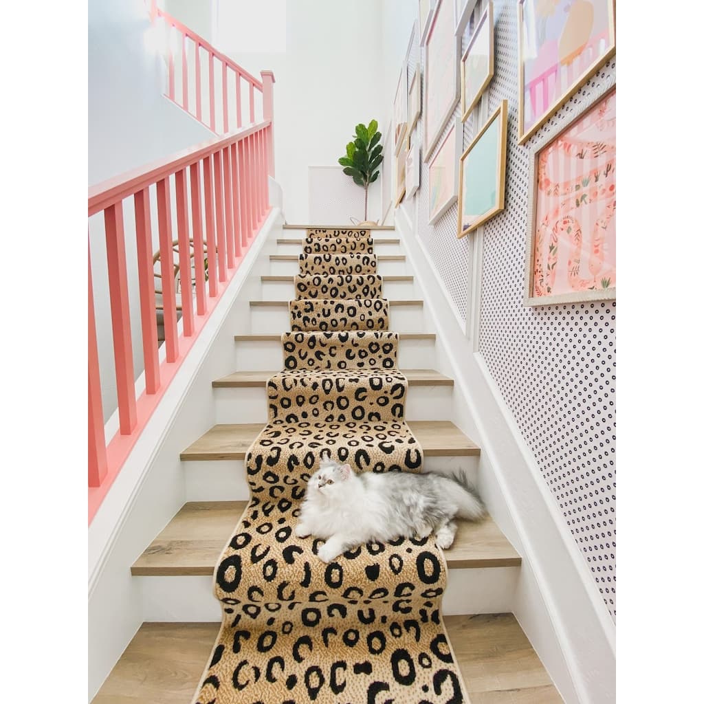 Well Woven Leopard Modern Animal Prints Black Ivory Runner Rug - 2' x 7'3"