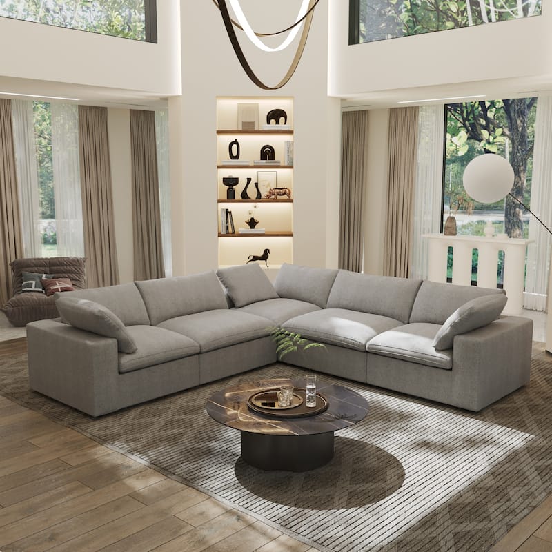 V-shaped Large Corner Sectional Sofa Modern Upholstered Couch - Grey without ottoman