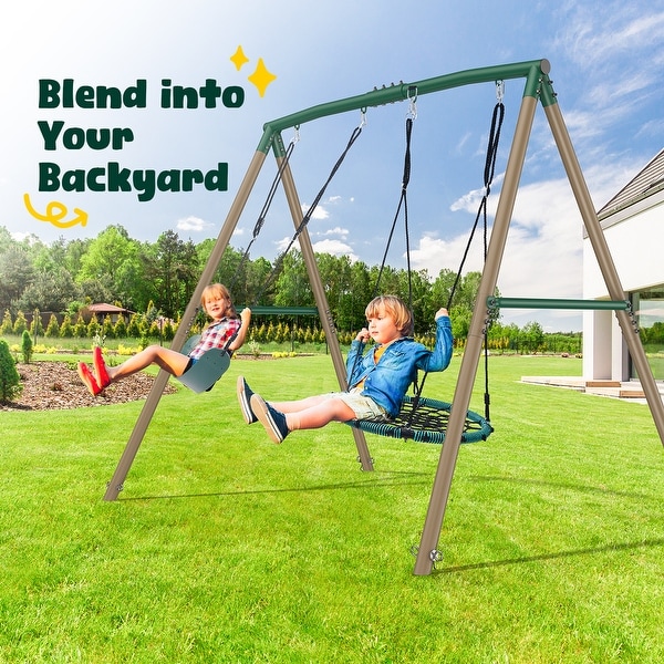 Hapfan 7.5ft Tall 500lbs Heavy Duty Swing Sets with Spider Swing