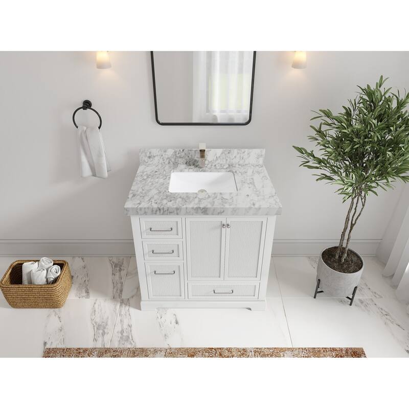 Willow Collections 36 in. W x 22 in. D Alys Center Sink Right Bathroom Vanity with Countertop - 2"Carrara Marble - White