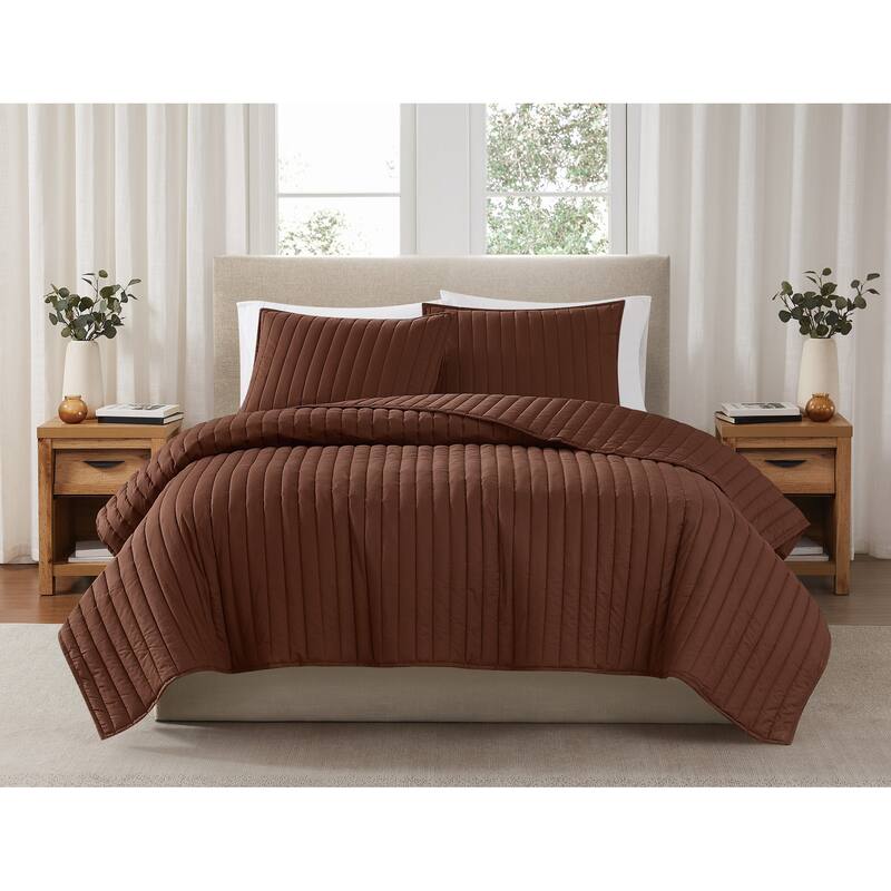 Brooklyn Loom Solid Cotton Percale Quilt Set - King - Brown - 3 Piece