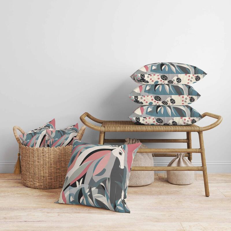 Mythical Horse Faux Suede Reversible Throw Pillow Teal and Pink