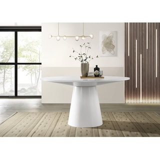 59" Round Wood Dining Table For 4-8 People - Industrial Metal Base, Waterproof Tabletop