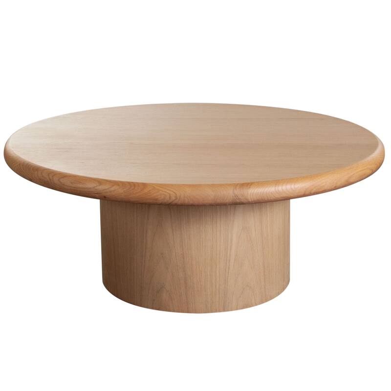 Camy Coffee Table, 41 Inch Round Top and Pedestal Base, Light Oak Brown