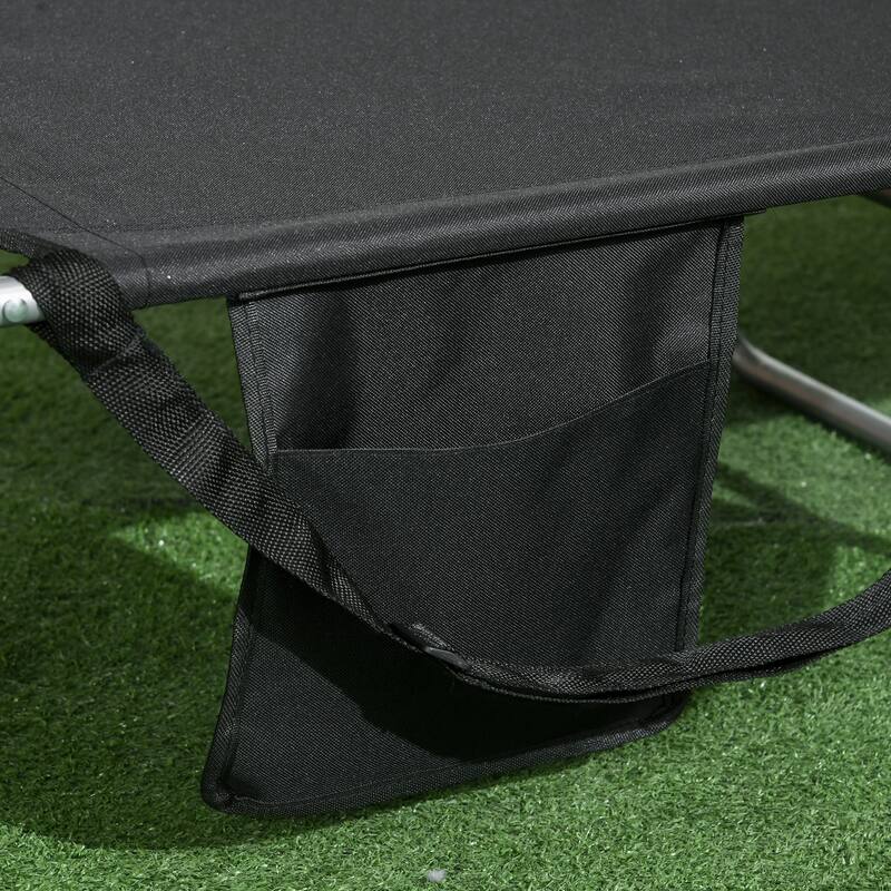 Folding sun loungers with face holes, arm slots and side pockets