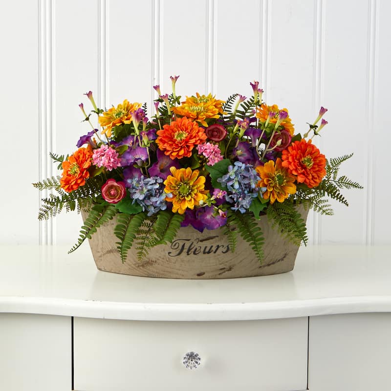 18" Mixed Flowers Artificial Arrangement in Decorative Vase