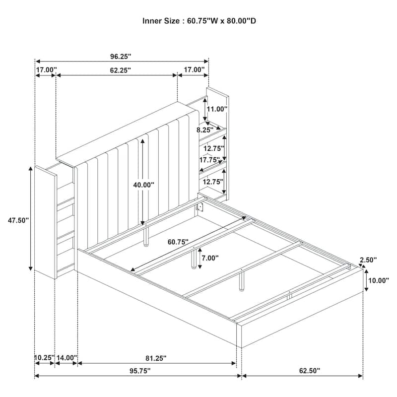 Arielle Bookcase Panel Storage Bed Light Oak