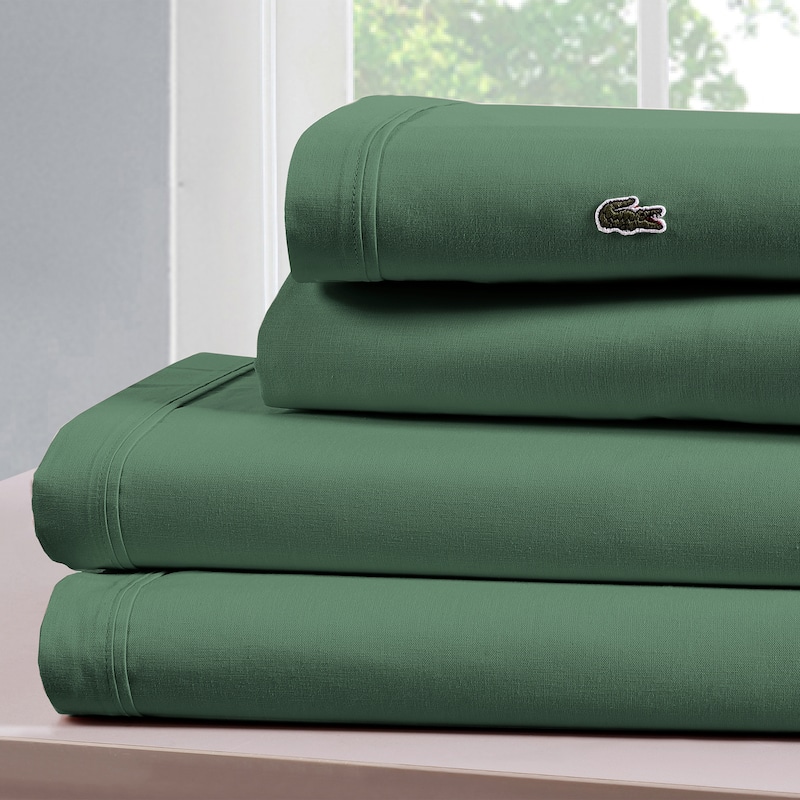 Lacoste Percale Cotton Ivy Green Solid Sheet Set with Pillowcases