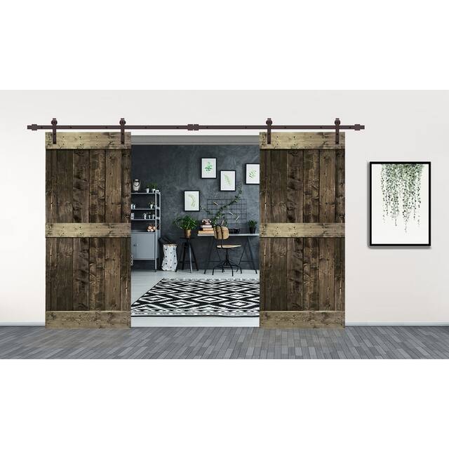 CALHOME Stained MidBar Double DIY Barn Door W/ Hardware Kit - 76 x 84 - Espresso