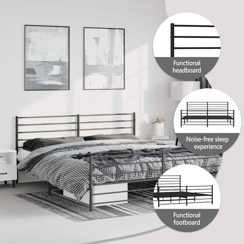 vidaXL Metal Bed Frame with Headboard, No Mattress