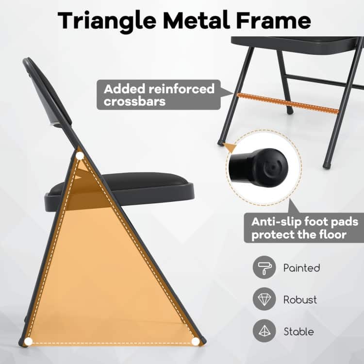 Black Metal Folding Chair 2 Pack with PVC Leather, Ergonomic Backrest and 330 lbs Capacity - 18.5" x 18" x 31"