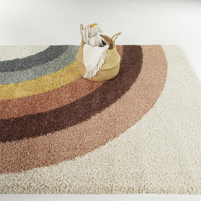 Mod-Tod Amelia Rainbow Print Shag Kids Area Rug - 8'9" x 12' - Cream