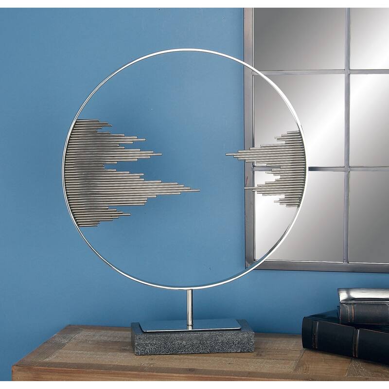 Black Stainless Steel Metal Geometric Decorative Sculpture with Stand - 19 x 4 x 23