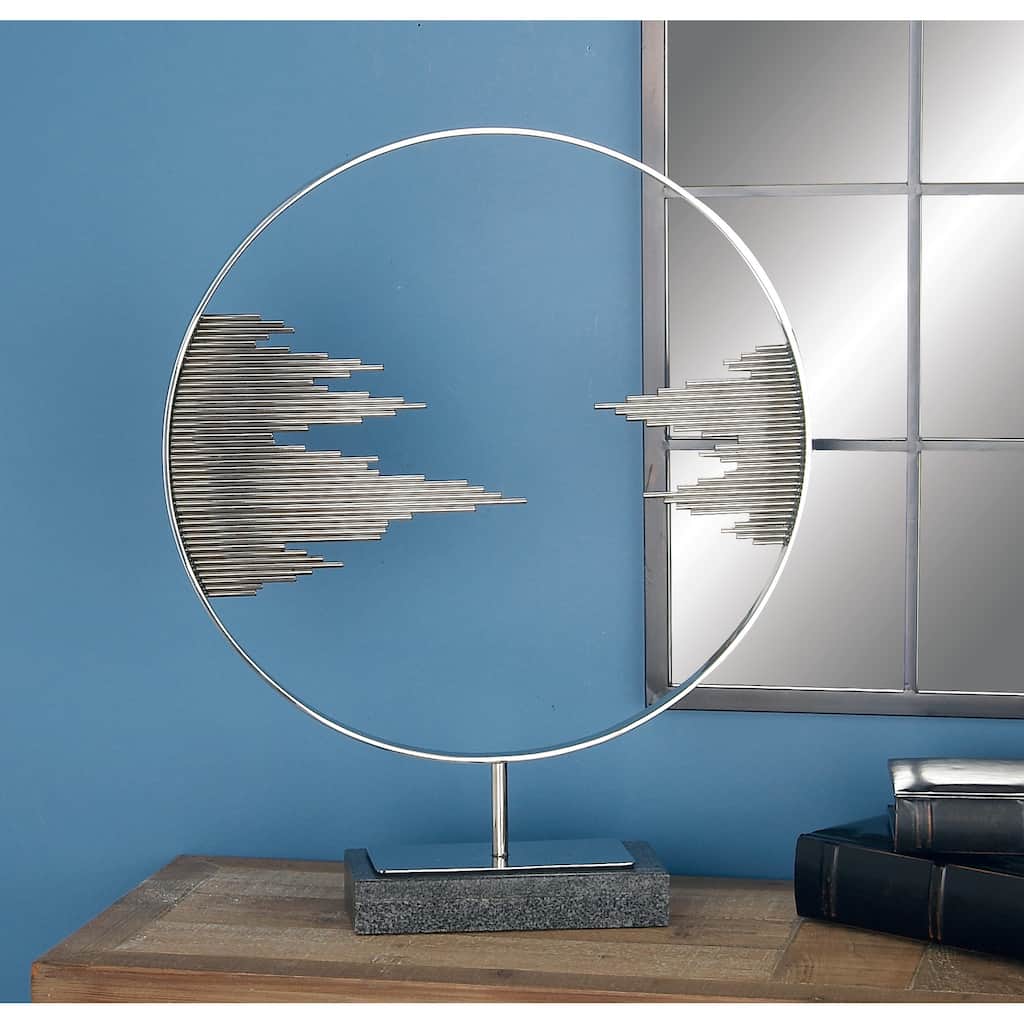 Black Stainless Steel Metal Geometric Decorative Sculpture with Stand - 19 x 4 x 23