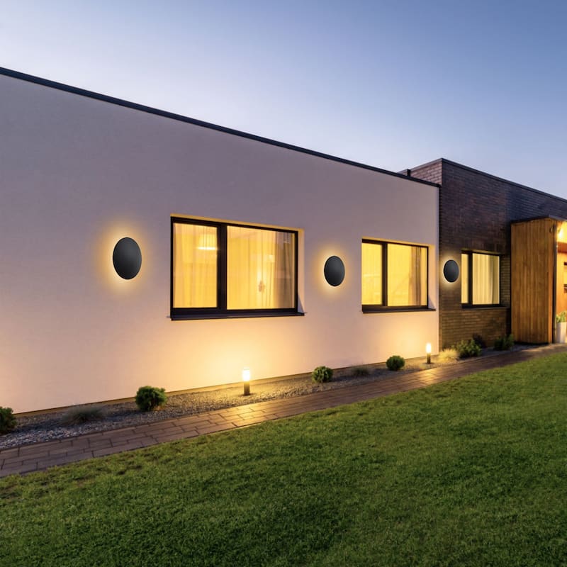 C Cattleya 2-pack Matte Black Aluminum Round Disc LED Indoor Outdoor Wall Sconce