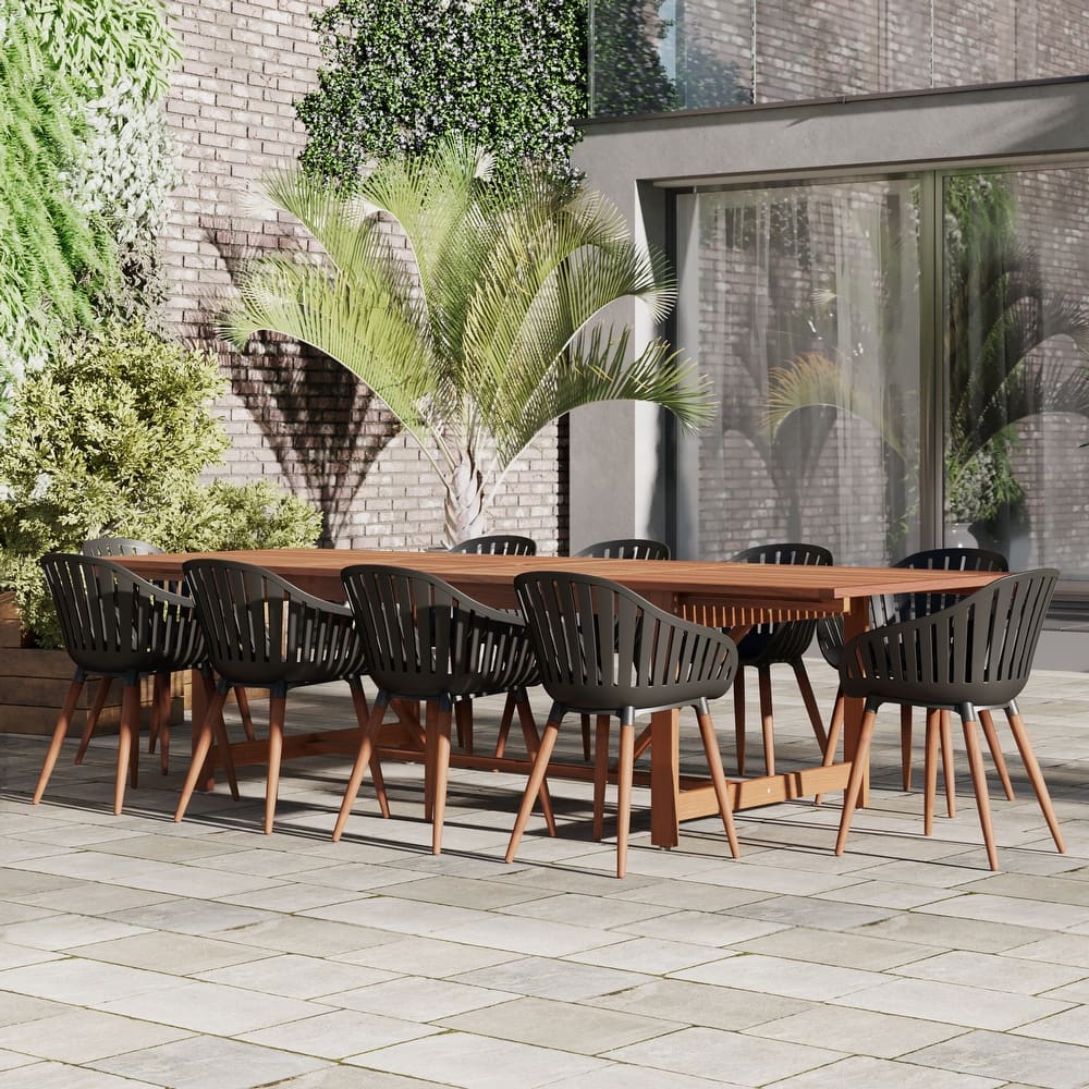Amazonia Myers FSC Certified Wood 11pc Outdoor Dining Patio Set