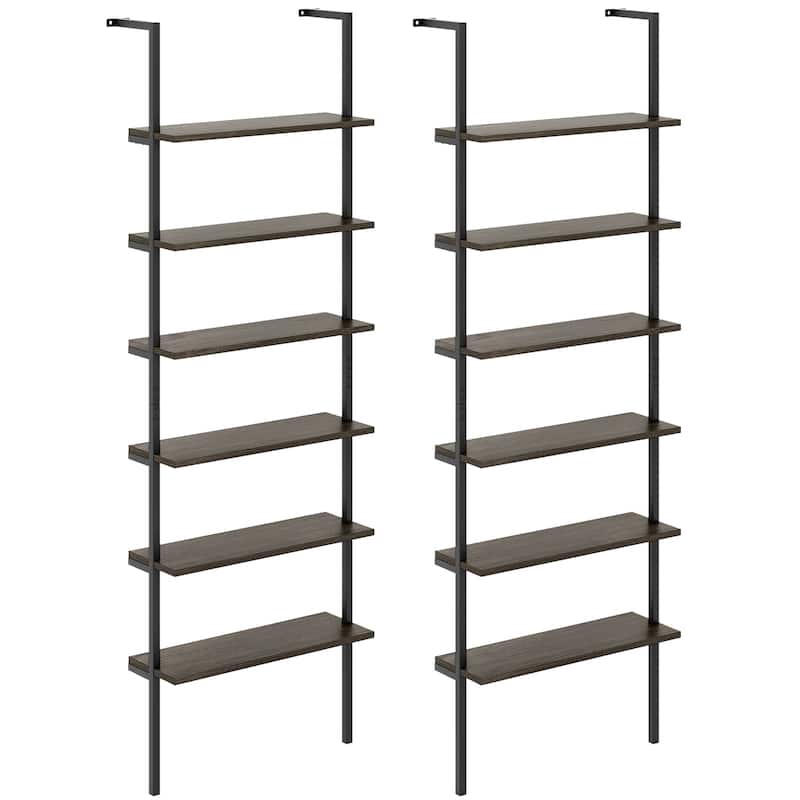Gymax 2 PCS 6-tier Ladder Shelf 72 Inches Industrial Wall Mounted
