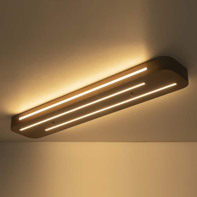 39.37 in. Farmhouse Rustic Brown Long Strip Linear Wood LED Flush Mount Ceiling Light - 39.37 in. W x 7.68 in. H x 2.76 in. D