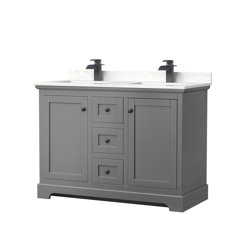 Wyndham Collection WCV232348D-QTZ-UNSMXX Avery 48" Free Standing - Dark Gray / Giotto Quartz Top / Matte Black