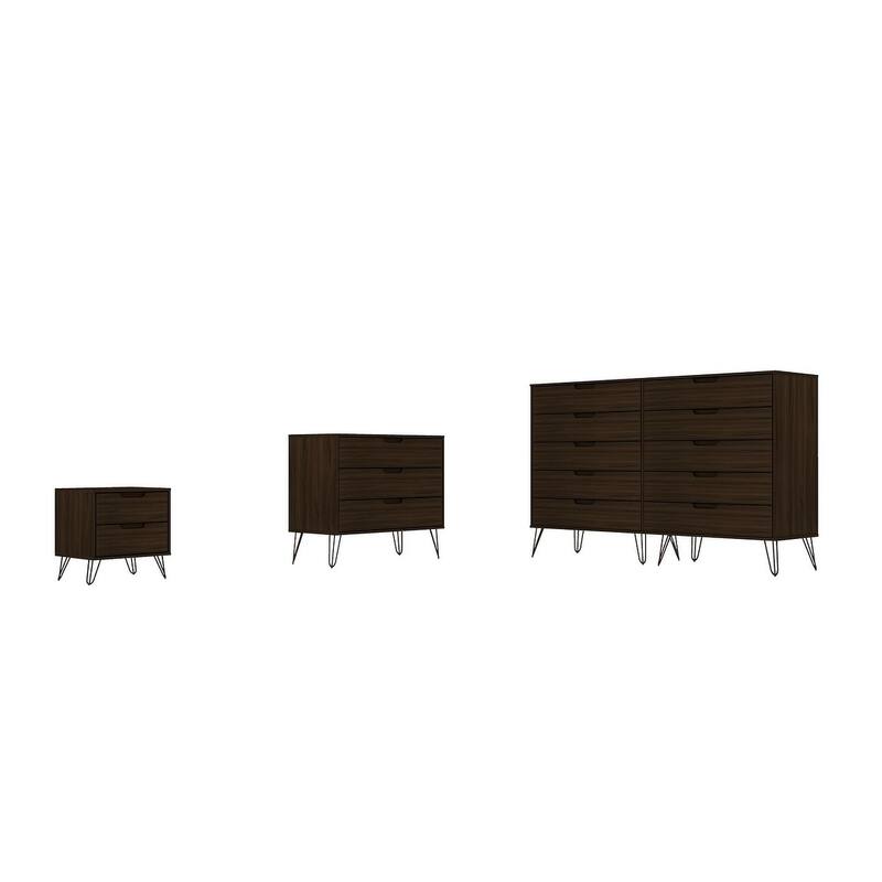 Manhattan Comfort Rockefeller 3-Piece Dresser and Nightstand Set - Brown