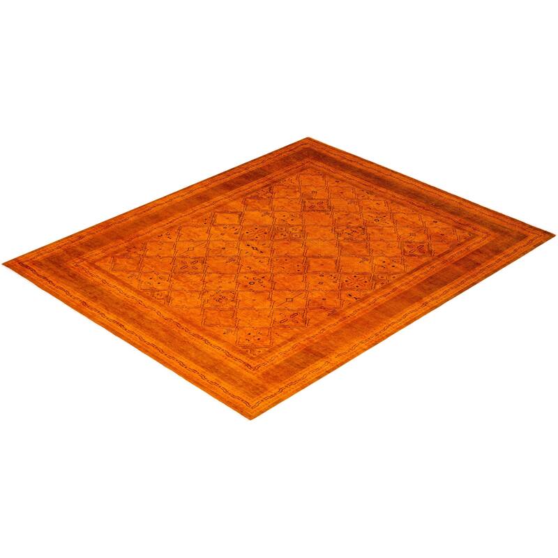 Overton Hand Knotted Wool Vintage Inspired Modern Contemporary Overdyed Orange Area Rug - 8' 1" x 10' 1"