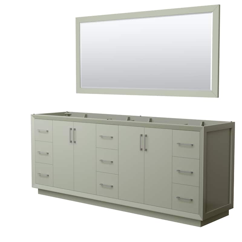 Strada 84-Inch Double Vanity Cabinet, 70-Inch Mirror - Light Green, Brushed Nickel Trim, No Top