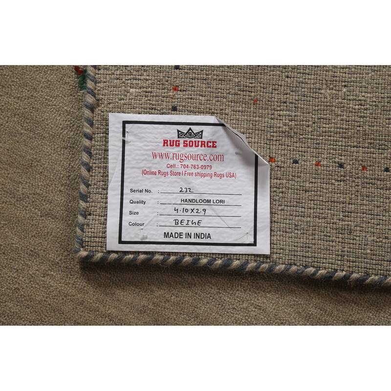 Hand Knotted Oriental 100% Wool Carpet Tribal Animal Pictorial Beige & Ivories Gabbeh Area Rug - 4' 10'' X 2' 9''