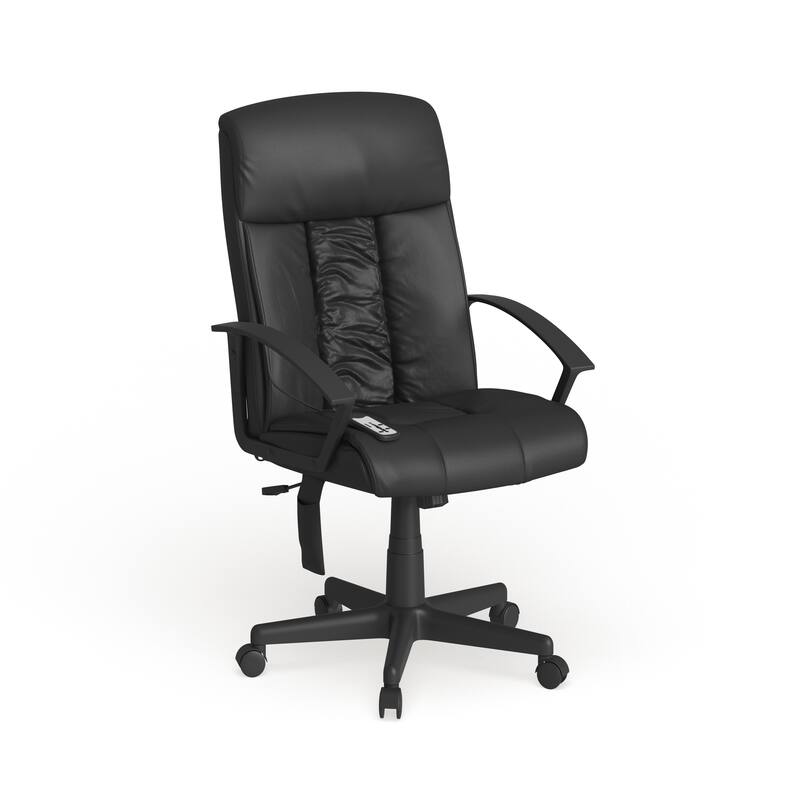 High Back Massaging LeatherSoft Upholstered Chair with Side Remote Pocket - Black