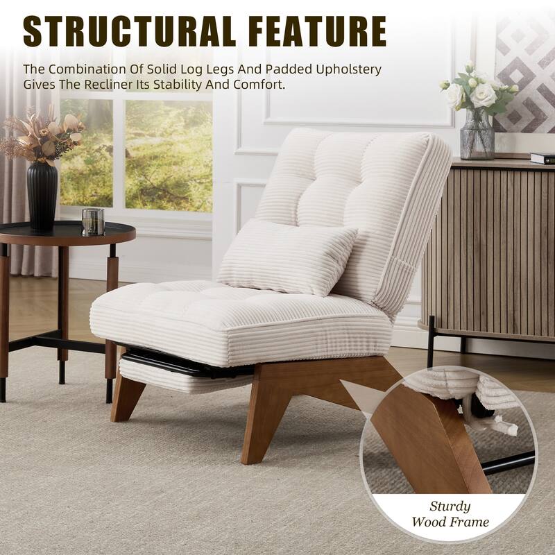 HOMEFUN Upholstered Modern Multi-Position Adjustable Wooden Base Lounge Chair with Footrest and Lumbar Pillow