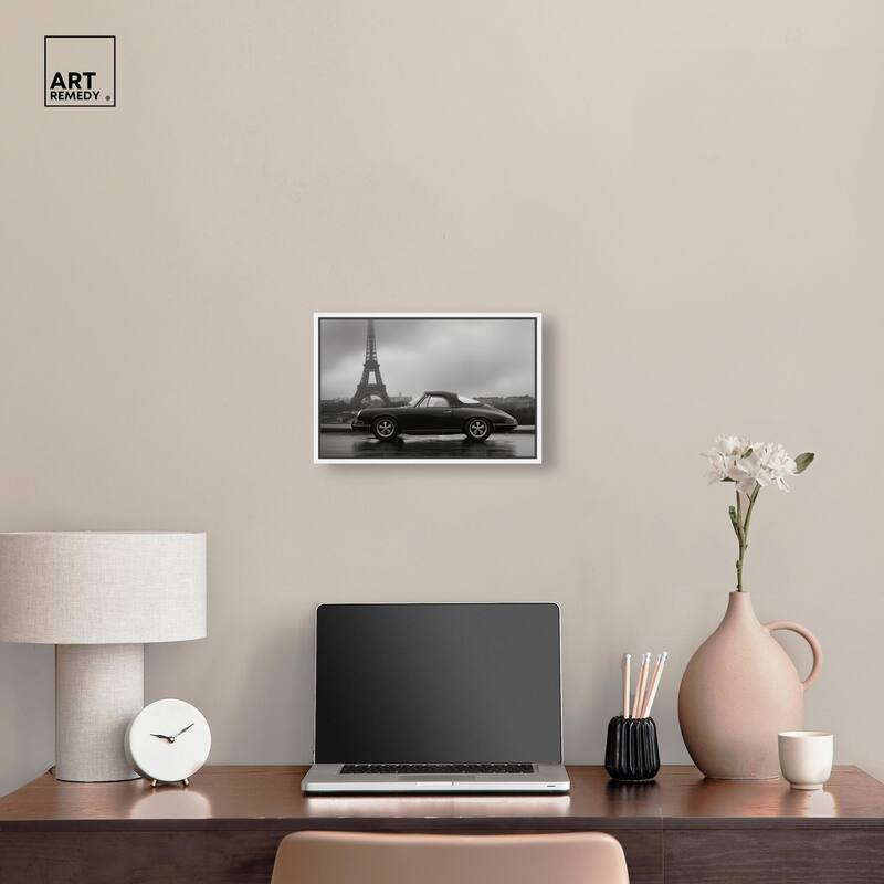 Classic Car and Eiffel Noir Canvas by Art Remedy