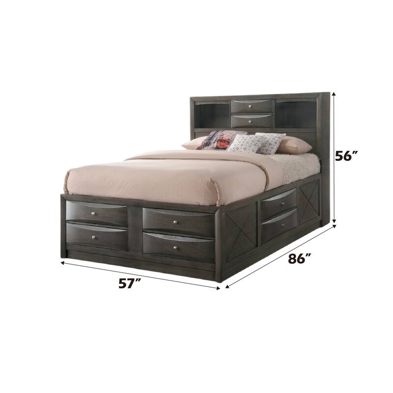 Full Size Synthetic Wood Storage Bed with 8 Drawers and Bookcase Headboard