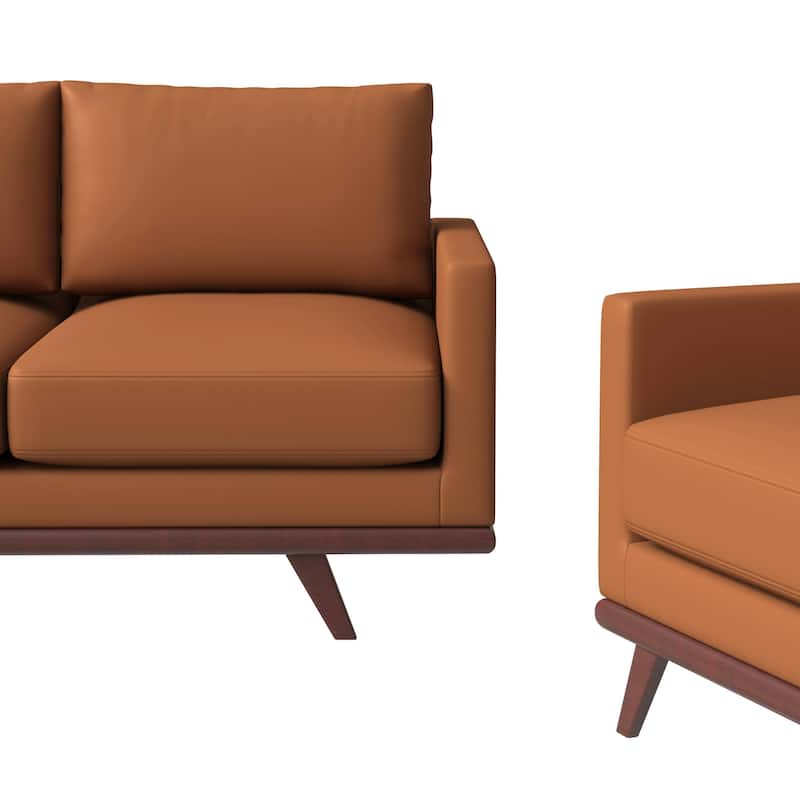 3-Piece Sofa Set Upholstered in Leather with Birch Wood Base Chester Collection