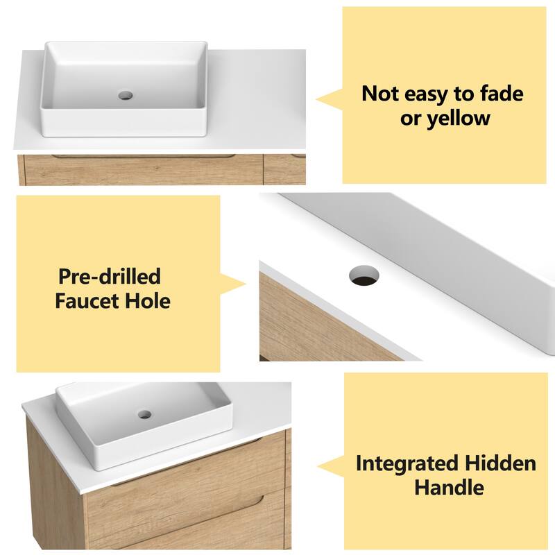 84" Solid Wood Bathroom Vanity with White Quartz Countertop Ceramic Vessel Sink