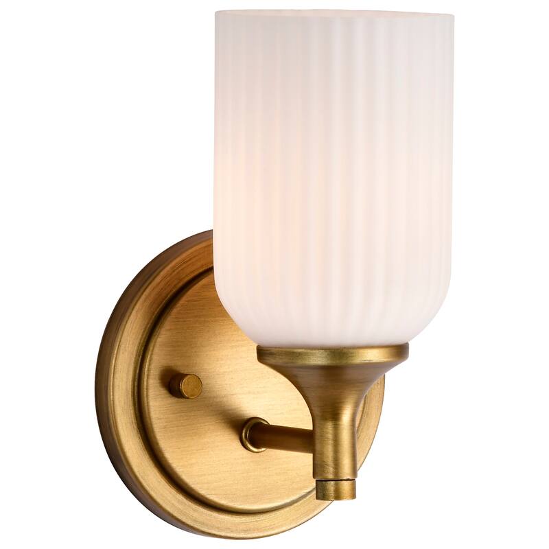 Solara 1 Light Wall Sconce Natural Brass Finish Frosted Ribbed Glass - Natural Brass