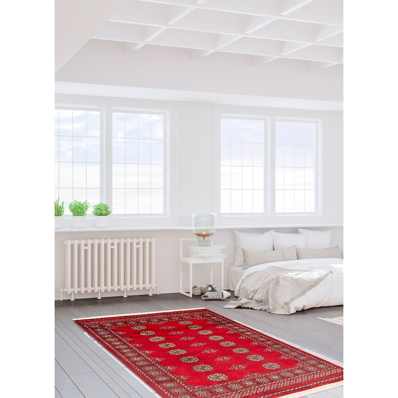 ECARPETGALLERY Hand-knotted Finest Peshawar Bokhara Red Wool Rug - 4'0 x 5'5