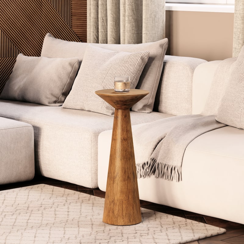 COZAYH Farmhouse Pedestal End Table, Round Martini Table Wood Plant Stand Rustic Small Drink Table for Living Room, Bedroom