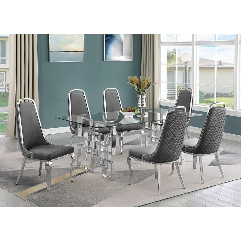 Best Quality Furniture Small Glass Table Dining Sets - 7pcs - Chrome - Dar Gray 