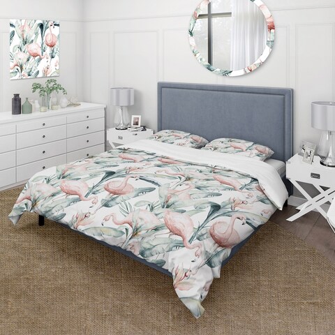 Designart 'Set Flamingo On Leaves Foilage' Tropical Duvet Cover Set